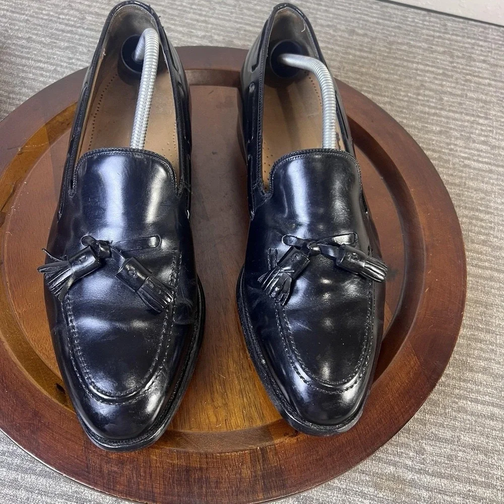 Vintage Johnson‎ & Murphy Mens Black Leather Tassel Loafers Dress Shoes 11 D